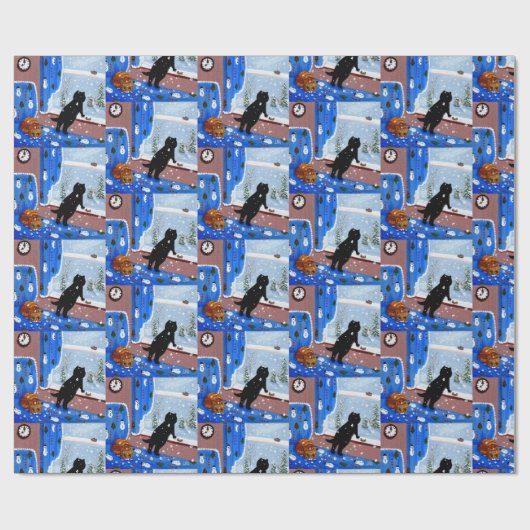 Kerstmis Zwarte Kat Kunst Schilderij Cadeaupapier (Vlak)