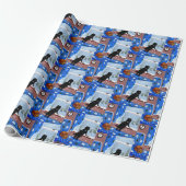 Kerstmis Zwarte Kat Kunst Schilderij Cadeaupapier (Uitgerold)