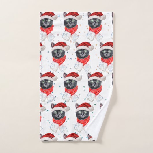 Kerstmis Zwarte Kat met Rode Sjaal Handdoek (Handdoek)