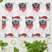 Kerstmis Zwarte Kat met Rode Sjaal Theedoek (Gevouwen)