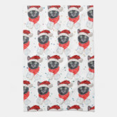 Kerstmis Zwarte Kat met Rode Sjaal Theedoek (Verticaal)