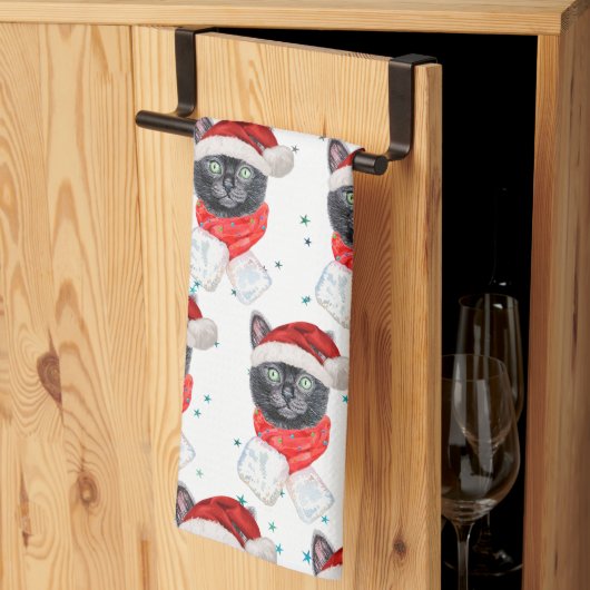 Kerstmis Zwarte Kat met Rode Sjaal Theedoek (Derde Gevouwen)