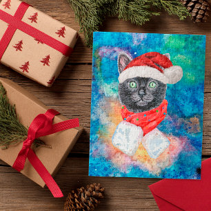 Kerstmis Zwarte Kat met Rode Sjaal Vakantie Legpuzzel