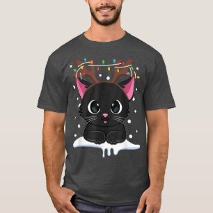 Kerstmis Zwarte Kat Reindester Antlers Catmas Vrou T-shirt