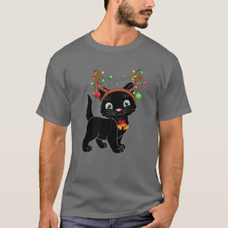Kerstmis Zwarte Kat Reindester Antlers Catmas Vrou T-shirt
