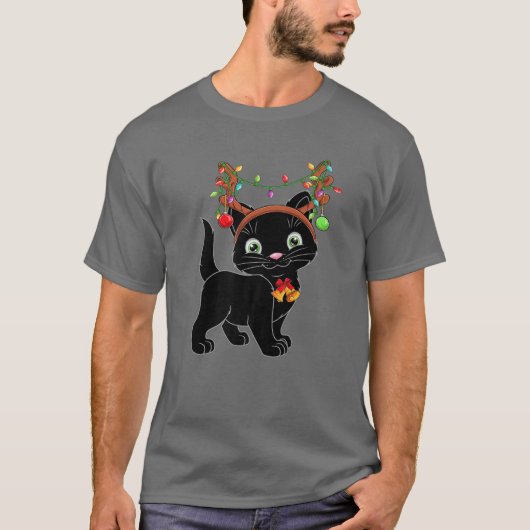Kerstmis Zwarte Kat Reindester Antlers Catmas Vrou T-shirt (Voorkant)