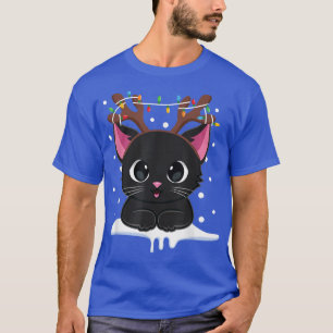 Kerstmis Zwarte Kat Reindester Antlers Catmas Vrou T-shirt