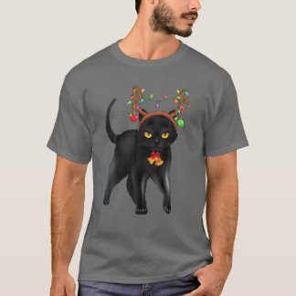 Kerstmis Zwarte Kat Reindester Antlers Catmas Vrou T-shirt