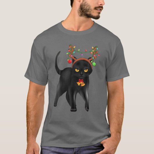 Kerstmis Zwarte Kat Reindester Antlers Catmas Vrou T-shirt (Voorkant)