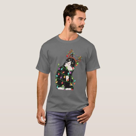 Kerstmis Zwarte Kat Reindester Antlers Catmas Vrou T-shirt (Voorkant volledig)