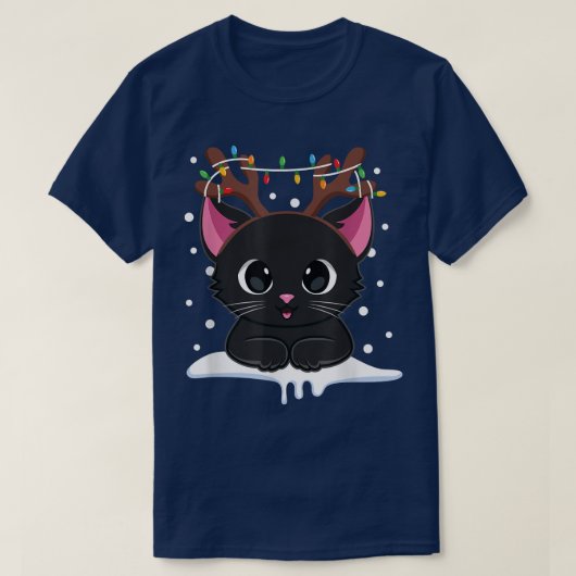 Kerstmis Zwarte Kat Reindester Antlers Catmas Vrou T-shirt (Design voorkant)