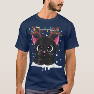 Kerstmis Zwarte Kat Reindester Antlers Catmas Vrou T-shirt