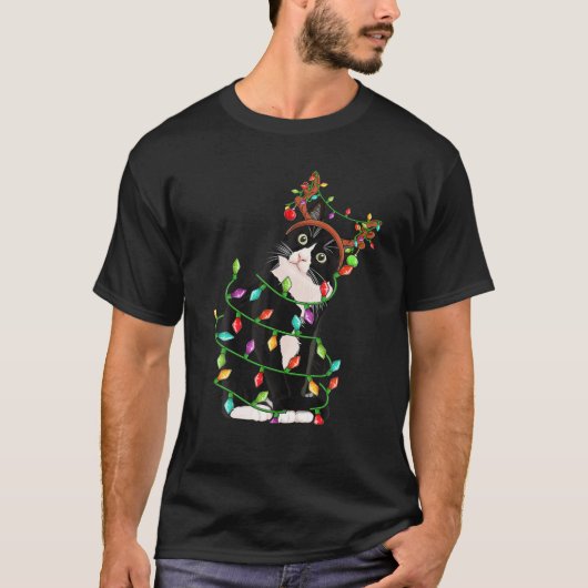 Kerstmis Zwarte Kat Reindester Antlers Catmas Vrou T-shirt (Voorkant)