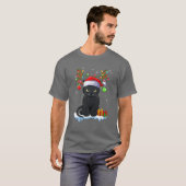 Kerstmis, zwarte kat, rennige Antlers Funny Xmas T-shirt (Voorkant volledig)