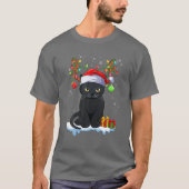 Kerstmis, zwarte kat, rennige Antlers Funny Xmas T-shirt (Voorkant)