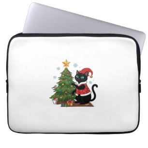 Kerstmis Zwarte Kat Sinterklaas Hoed Boom Muis Laptop Sleeve