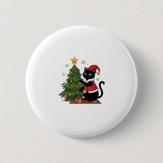 Kerstmis Zwarte Kat Sinterklaas Hoed Boom Muis Ronde Button 5,7 Cm (Voorkant)