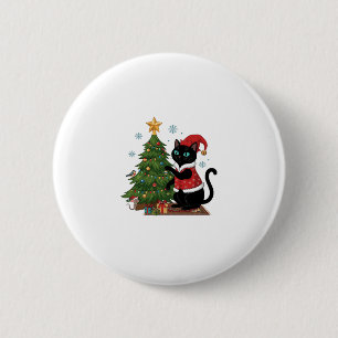 Kerstmis Zwarte Kat Sinterklaas Hoed Boom Muis Ronde Button 5,7 Cm