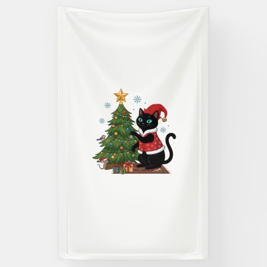 Kerstmis Zwarte Kat Sinterklaas Hoed Boom Muis Spandoek (Verticaal)