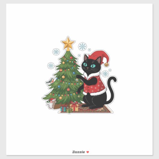 Kerstmis Zwarte Kat Sinterklaas Hoed Boom Muis Sticker (Vel)