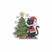Kerstmis Zwarte Kat Sinterklaas Hoed Boom Muis Sticker (Voorkant)