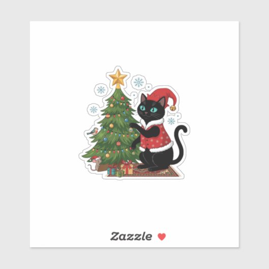 Kerstmis Zwarte Kat Sinterklaas Hoed Boom Muis Sticker (Vel)