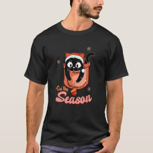 Kerstmis Zwarte Kat Tis Het Seizoen Kat in zak M T-shirt