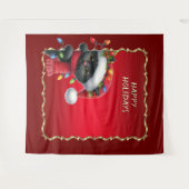 Kerstmis Zwarte Kat Vakantie Achtergrond Wandkleed (Voorkant (horizontaal))