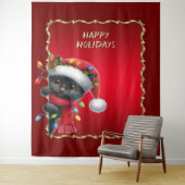 Kerstmis Zwarte Kat Vakantie Achtergrond Wandkleed (In situ)