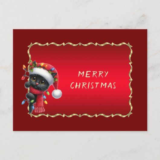 Kerstmis Zwarte Kat Vakantie Briefkaart (Voorkant)