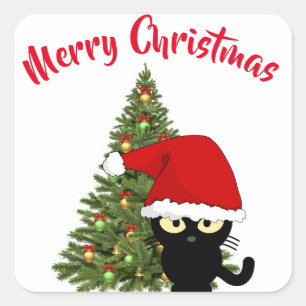 Kerstmis Zwarte Kat Vierkante Sticker