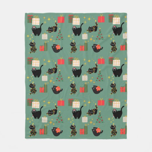 Kerstmis Zwarte Katten Fleece Deken (Voorkant)