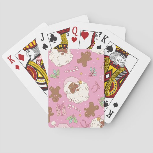 Kerstmis Zwarte Kerstman Pastel Roze Pokerkaarten (Achterkant)