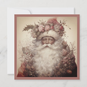 Kerstmis Zwarte Kerstman - Rococo & Roze Bloemmoti Feestdagenkaart