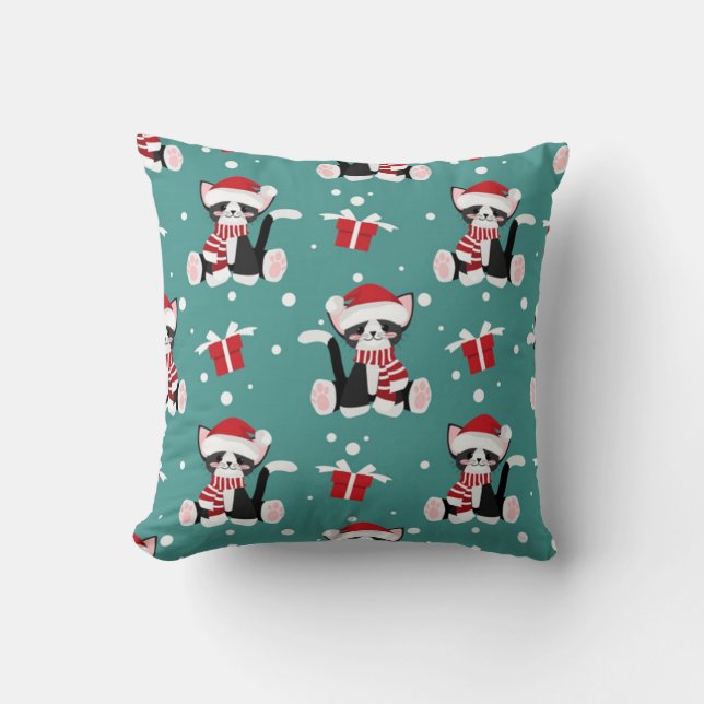 Kerstmis Zwarte Kitty Patroon Kussen (Voorkant)