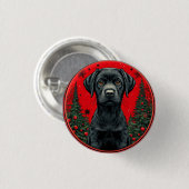 Kerstmis Zwarte Labrador Met Festieve Bomen Ronde Button 3,2 Cm (Voorkant /achterkant)