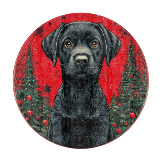 Kerstmis Zwarte Labrador met Festieve Bomen Snijplank (Voorkant)