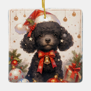 Kerstmis zwarte poedel hond keramisch ornament