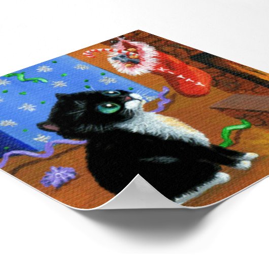 Kerstmis Zwarte Tuxedo Kitten Holiday Poster (Hoek)