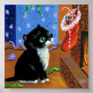 Kerstmis Zwarte Tuxedo Kitten Holiday Poster