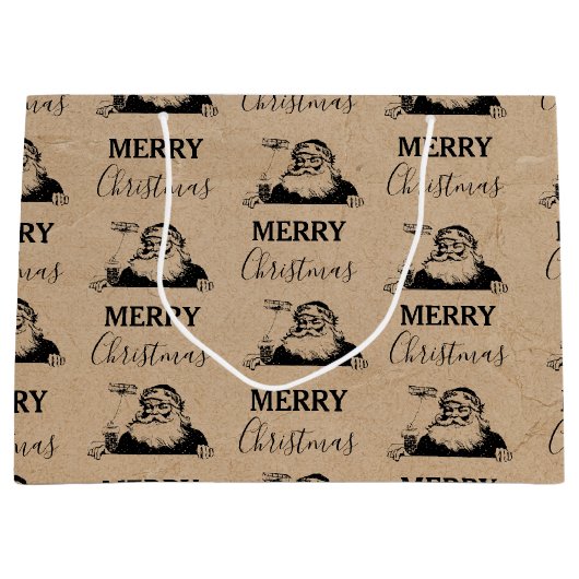 Kerstmis  zwarte witte kraft kerstkerstkerstman groot cadeauzakje (Voorkant)