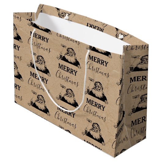 Kerstmis  zwarte witte kraft kerstkerstkerstman groot cadeauzakje (Achterkant Gekanteld)