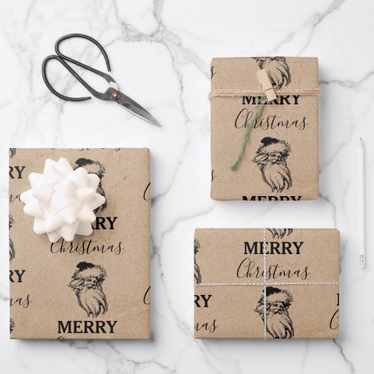 Kerstmis  zwarte witte kraft kerstkerstkerstman inpakpapier vel (Voorkant)