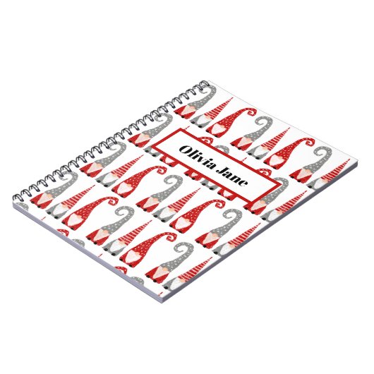 Kerstmis, Zweeds Gnomen Pattern Red, gepersonalise Notitieboek (Linkerzijde)