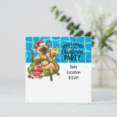 Kerstmis Zwembad Feest Uitnodigingskaart voor Katt Kaart (Staand voorkant)