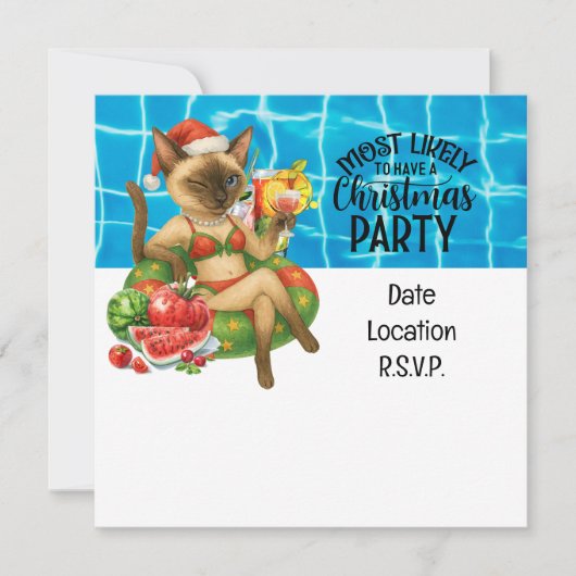 Kerstmis Zwembad Feest Uitnodigingskaart voor Katt Kaart (Voorkant)