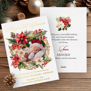 Kerstmisaankondiging Folie Poinsettia Foto Folie Uitnodiging