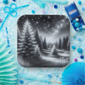 Kerstmisbomen in de winter papieren bordje (Feest)