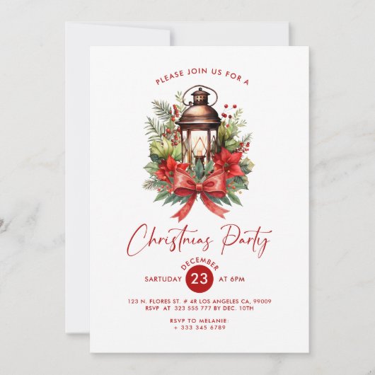 Kerstmisdecoratie Lantaarn Party Uitnodiging (Voorkant)