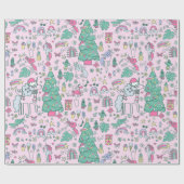 Kerstmiseenhoorn Kerstman grillige Cactus Monstera Cadeaupapier (Vlak)